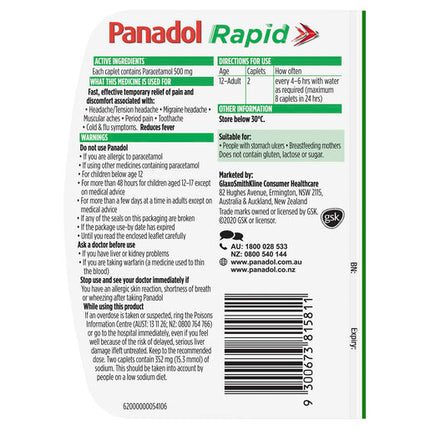 Panadol Rapid 500mg 10 Caplets