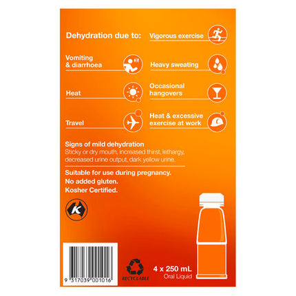 Hydralyte Ready to use Electrolyte Solution Orange 4 x 250mL