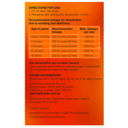 Hydralyte Ready to use Electrolyte Solution Orange 4 x 250mL