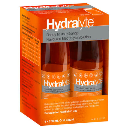 Hydralyte Ready to use Electrolyte Solution Orange 4 x 250mL