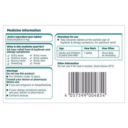 Desonex Antihistamine Hayfever & Allergy Relief 40 Tablets