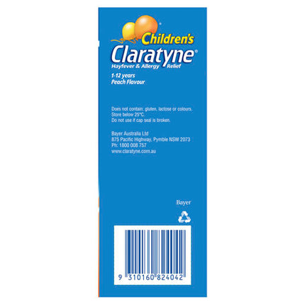 Claratyne Children's Hayfever & Allergy Relief 1-12 Years Peach Flavour 150mL