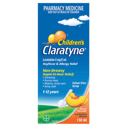 Claratyne Children's Hayfever & Allergy Relief 1-12 Years Peach Flavour 150mL