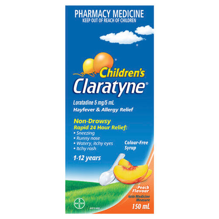 Claratyne Children's Hayfever & Allergy Relief 1-12 Years Peach Flavour 150mL