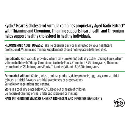 Nutra-Life Kyolic Aged Garlic Extract Heart & Cholesterol Formula 120 Capsules
