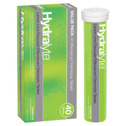 Hydralyte Effervescent Electrolyte Tablets Lemon Lime 40 Tablets