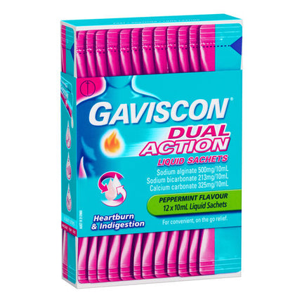 Gaviscon Dual Action Heartburn & Indigestion Relief Liquid Sachets 12 Pack