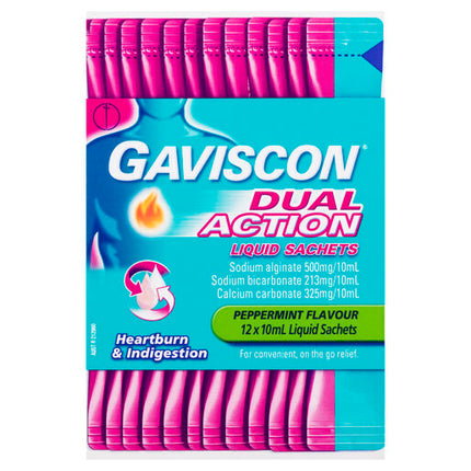Gaviscon Dual Action Heartburn & Indigestion Relief Liquid Sachets 12 Pack