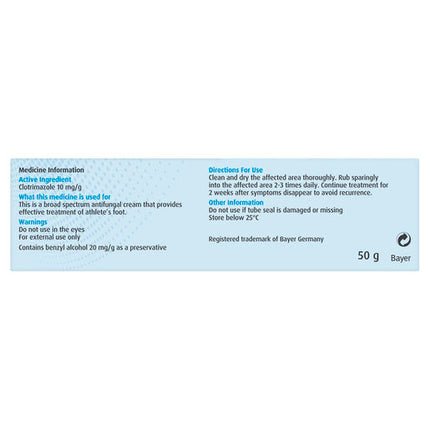 Canesten Anti-Fungal Athlete's Foot (Tinea Pedis) Cream 50g