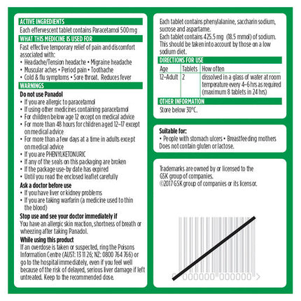 Panadol Rapid Soluble 500mg 20 Effervescent Tablets