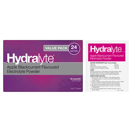 Hydralyte Electrolyte Powder Apple Blackcurrant 24 Pack