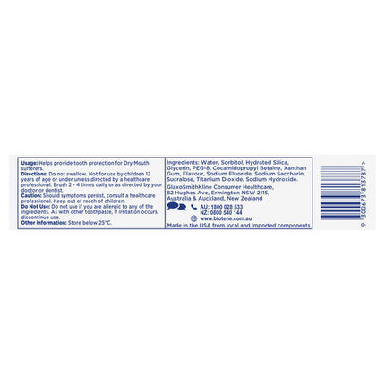 Biotene Dry Mouth Relief Fluoride Toothpaste Fresh Mint Original 120g