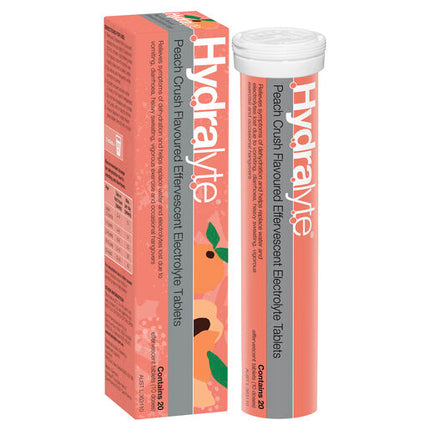 Hydralyte Effervescent Electrolyte Tablets Peach Crush 20 Tablets