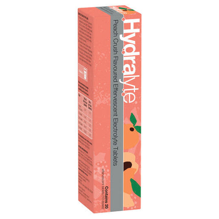 Hydralyte Effervescent Electrolyte Tablets Peach Crush 20 Tablets