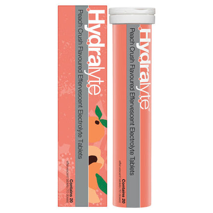 Hydralyte Effervescent Electrolyte Tablets Peach Crush 20 Tablets