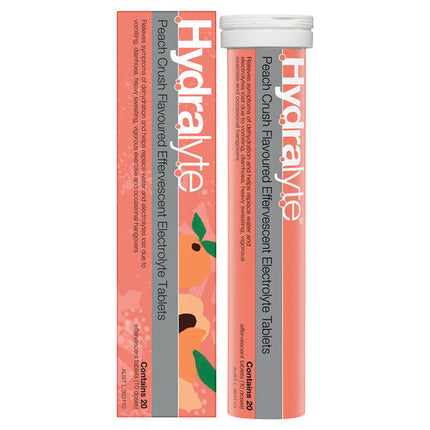 Hydralyte Effervescent Electrolyte Tablets Peach Crush 20 Tablets