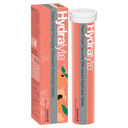 Hydralyte Effervescent Electrolyte Tablets Peach Crush 20 Tablets