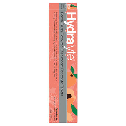 Hydralyte Effervescent Electrolyte Tablets Peach Crush 20 Tablets
