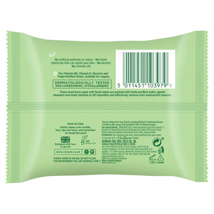 Simple Cleansing Facial Wipes 25 Pack