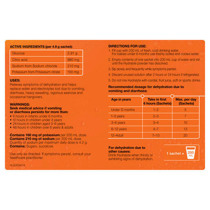 Hydralyte Electrolyte Powder Orange 24 pack