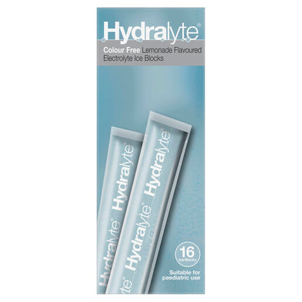 Hydralyte Electrolyte Ice Blocks Colourfree Lemonade 16 Pack