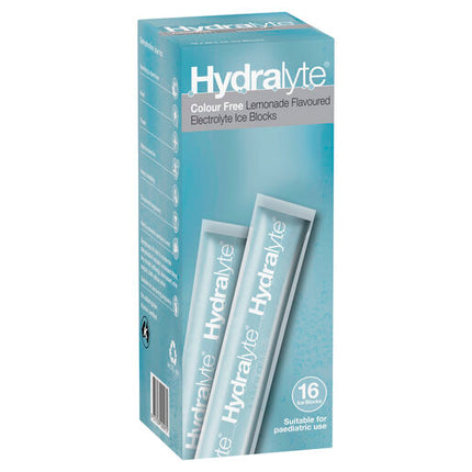 Hydralyte Electrolyte Ice Blocks Colourfree Lemonade 16 Pack