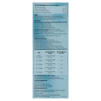Hydralyte Electrolyte Ice Blocks Colourfree Lemonade 16 Pack