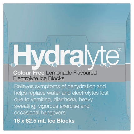 Hydralyte Electrolyte Ice Blocks Colourfree Lemonade 16 Pack