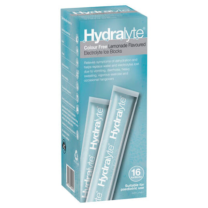 Hydralyte Electrolyte Ice Blocks Colourfree Lemonade 16 Pack