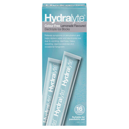 Hydralyte Electrolyte Ice Blocks Colourfree Lemonade 16 Pack