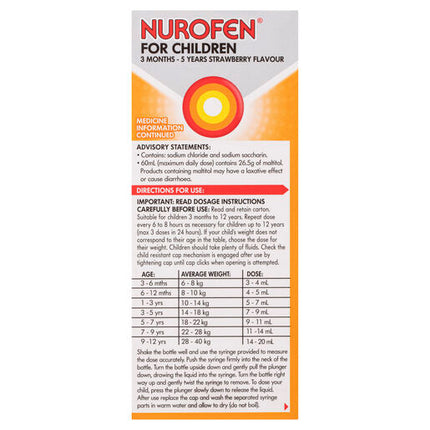 Nurofen For Children 3 Months To 5 Years Strawberry 100ml