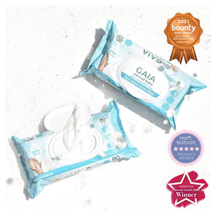 Gaia Natural Baby Plant-Based Water Wipes 80 Pack