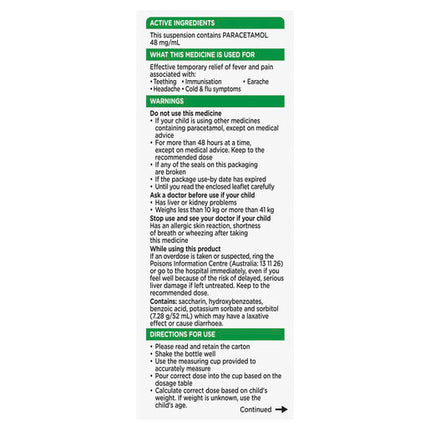 Panadol Children's 5-12 Years Elixir Oral Liquid Raspberry Flavour 100mL