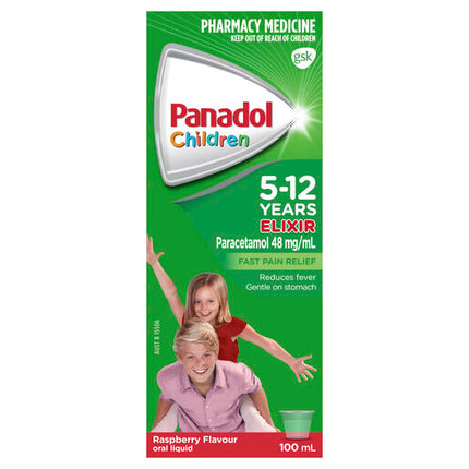 Panadol Children's 5-12 Years Elixir Oral Liquid Raspberry Flavour 100mL