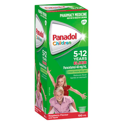 Panadol Children's 5-12 Years Elixir Oral Liquid Raspberry Flavour 100mL