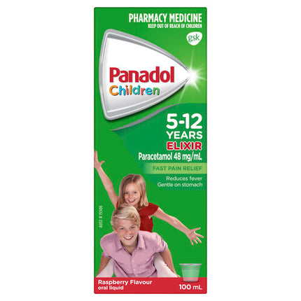 Panadol Children's 5-12 Years Elixir Oral Liquid Raspberry Flavour 100mL