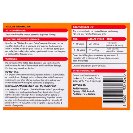 Nurofen For Children 100mg Ibuprofen Orange 24 Chewable Capsules