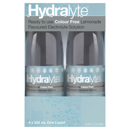 Hydralyte Ready to use Electrolyte Solution Colour Free Lemonade 4 x 250mL