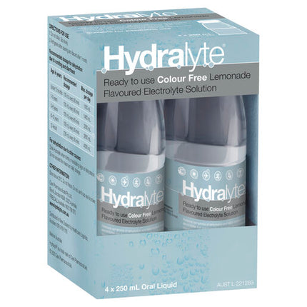 Hydralyte Ready to use Electrolyte Solution Colour Free Lemonade 4 x 250mL