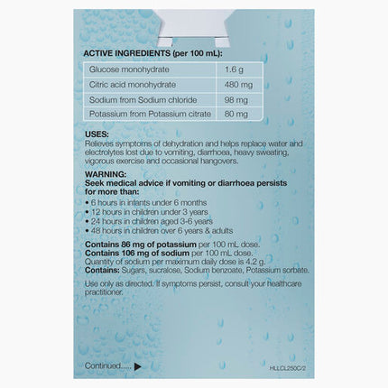 Hydralyte Ready to use Electrolyte Solution Colour Free Lemonade 4 x 250mL