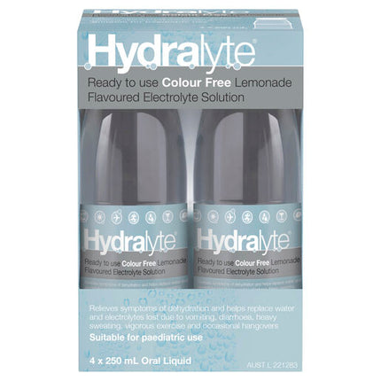 Hydralyte Ready to use Electrolyte Solution Colour Free Lemonade 4 x 250mL