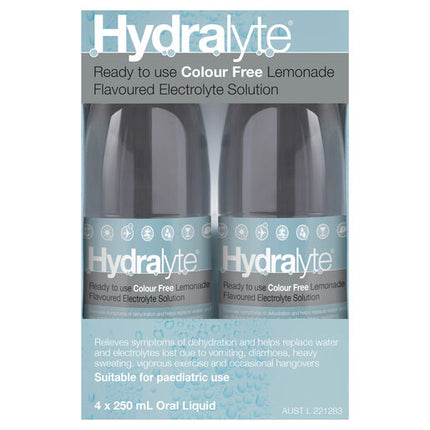 Hydralyte Ready to use Electrolyte Solution Colour Free Lemonade 4 x 250mL