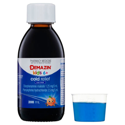 Demazin Kids 6+ Cold Relief Blue Syrup 200mL