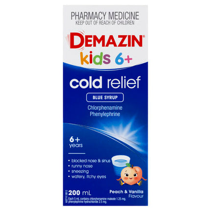 Demazin Kids 6+ Cold Relief Blue Syrup 200mL