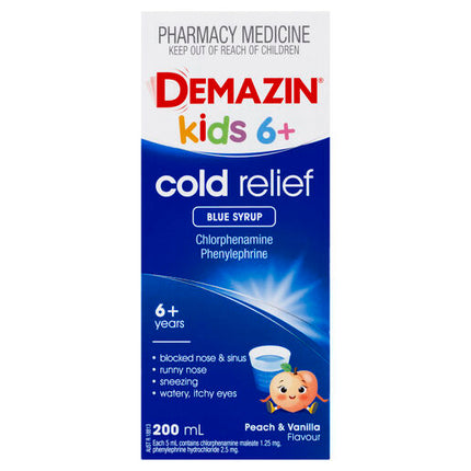 Demazin Kids 6+ Cold Relief Blue Syrup 200mL