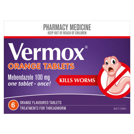 Vermox Worming Treatment Orange 6 Tablets