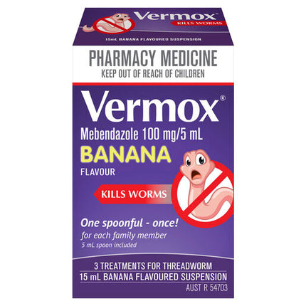 Vermox Worming Treatment Banana Flavoured Liquid 15mL