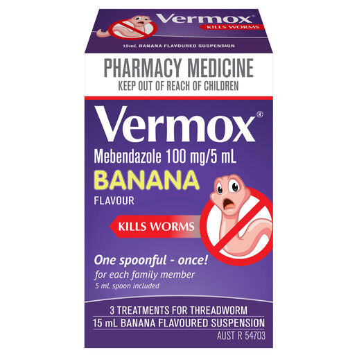 Vermox Worming Treatment Banana Flavoured Liquid 15mL