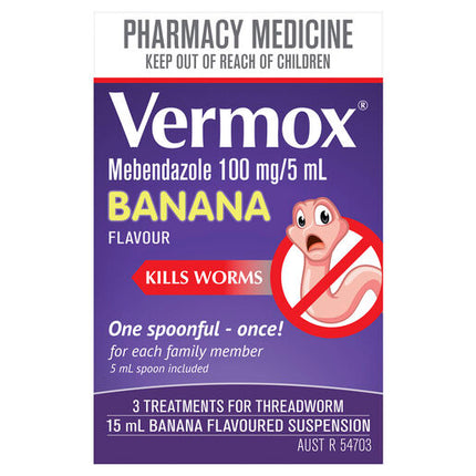 Vermox Worming Treatment Banana Flavoured Liquid 15mL