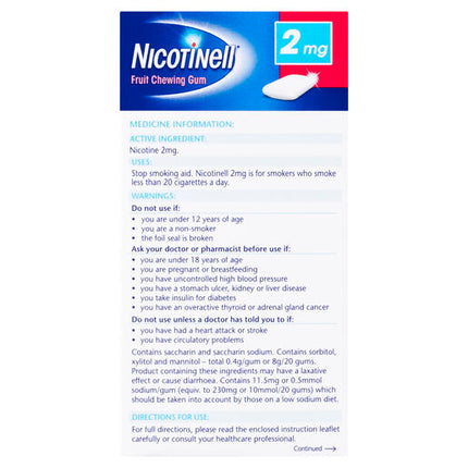 Nicotinell Gum Fruit 2mg 96 Pack